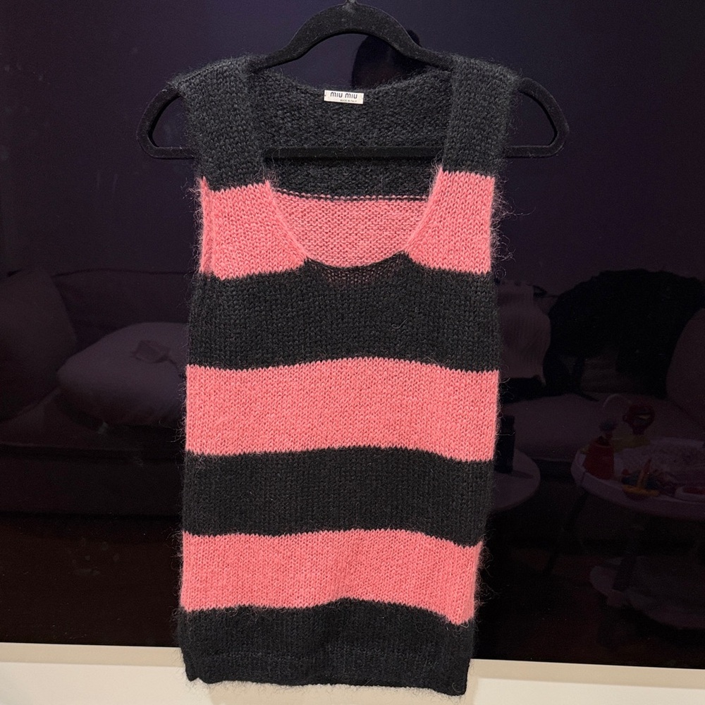 Miu Miu Pink and Black Striped Sweater